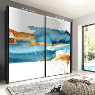 Blue lake, Line Art, Αυτοκόλλητα ντουλάπας, 100 x 100 εκ. (45535)